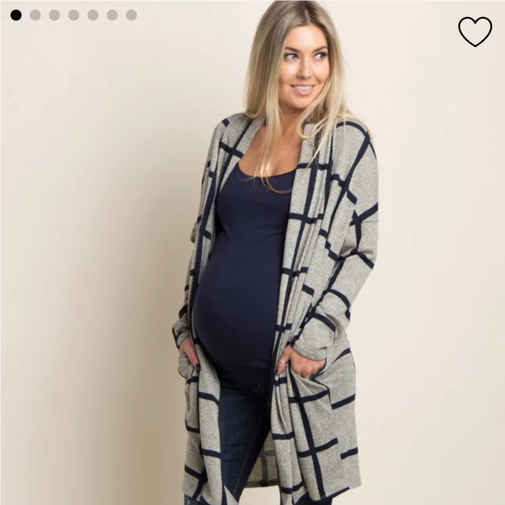 PinkBlush Grey Plaid Long Knit Maternity Cardigan